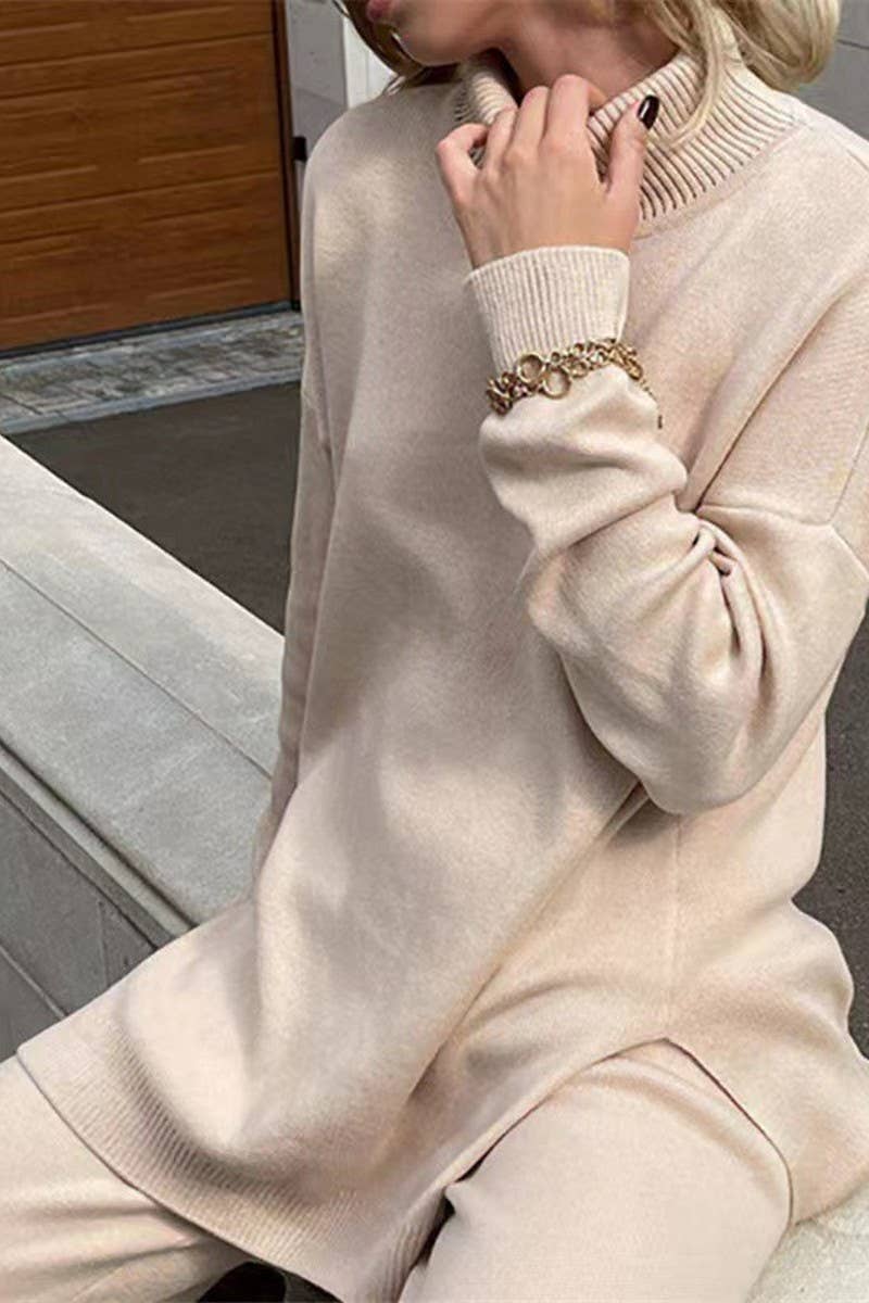 CWOSWL07651_SOLID COLOR HIGH COLLAR SLIT KNITTED TOP