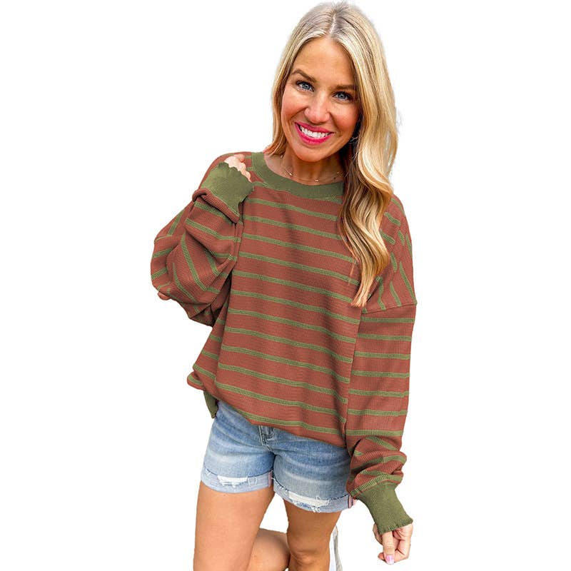 CREW-NECK LONG-SLEEVED CASUAL STRIPED SWEATER