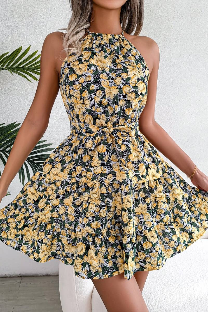 CWDSD4681_SUMMER CASUAL RUFFLED FLORAL SWING DRESS SHORT