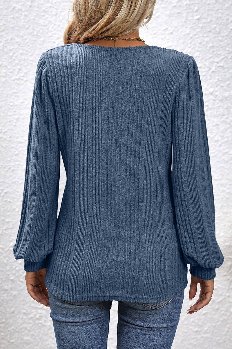 CWTBLL3198_SQUARE NECK BRUSHED LANTERN SLEEVE TOP