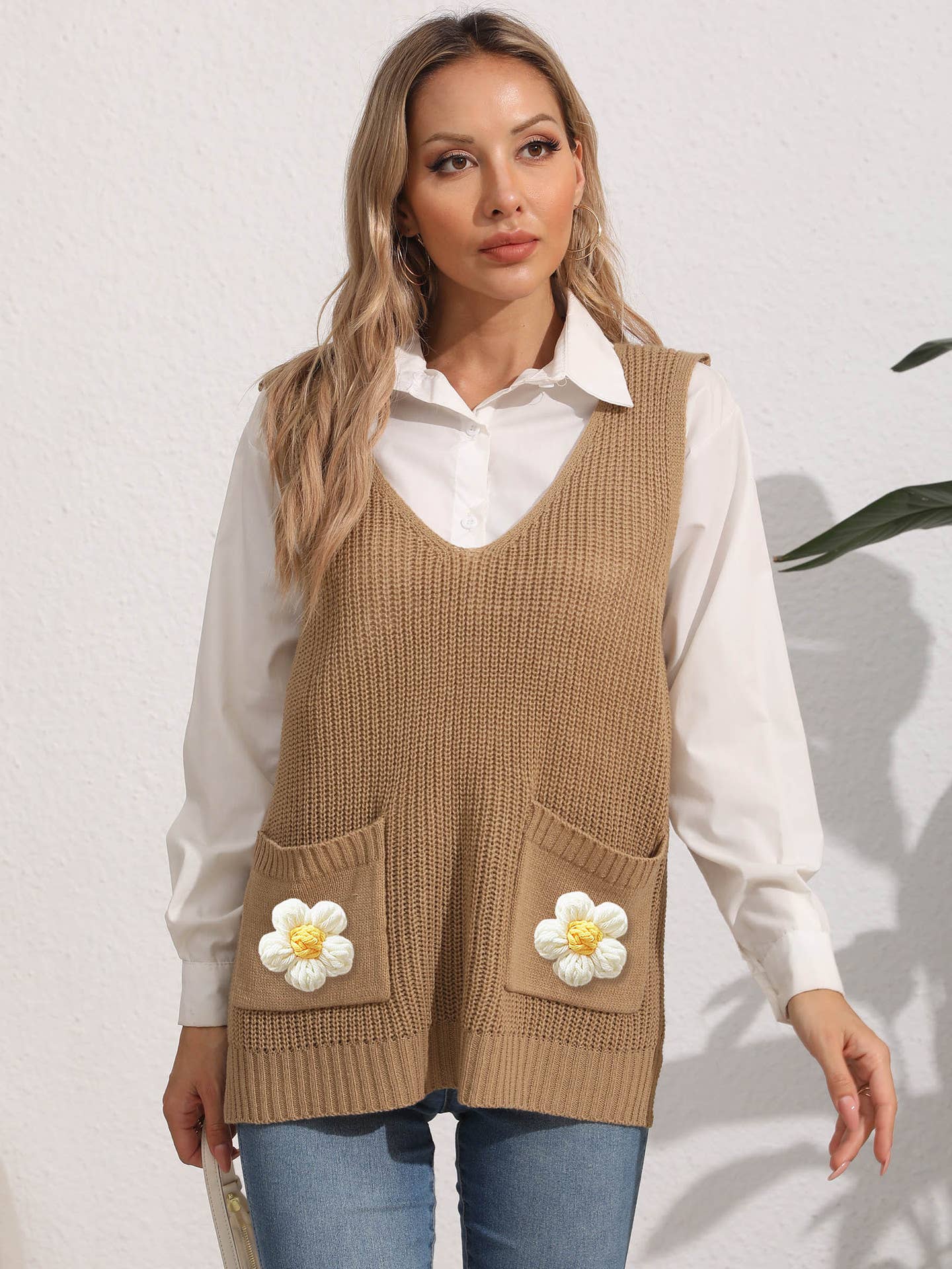 DOUBLE POCKET STITCHING V-NECK WAISTCOAT