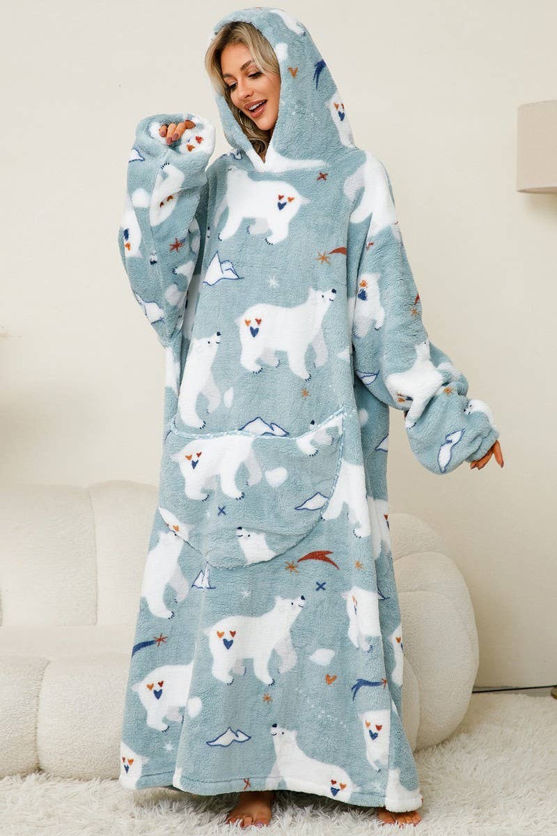 CWSPJ0141_THICK CORAL FLEECE HOODED LONG HOME ROBE