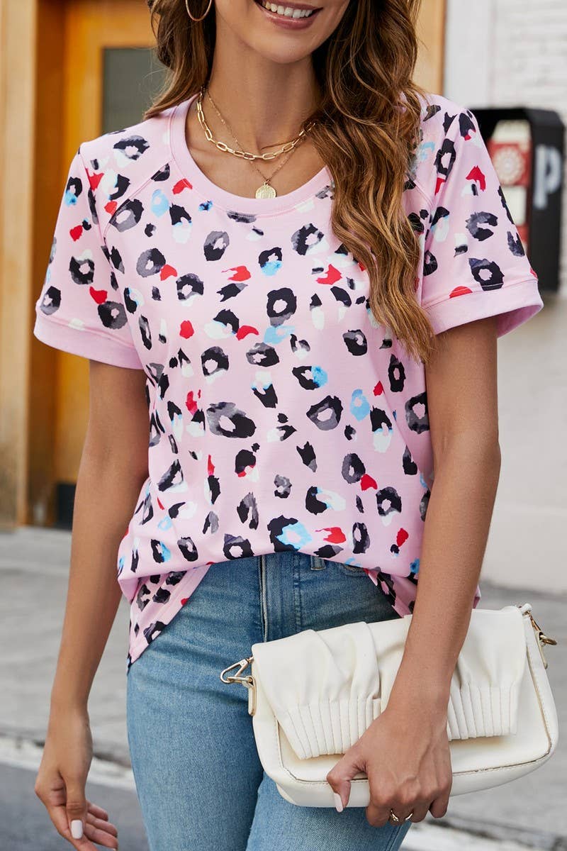 CWTBLS0348_V-Neck Short Sleeve Print Top