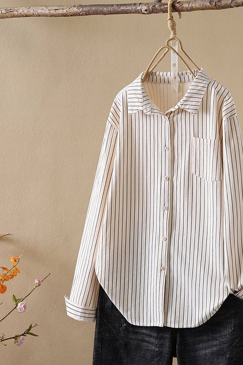 CWTSTL2248_LOOSE CASUAL STRIPED LONG SLEEVE SHIRT TOP