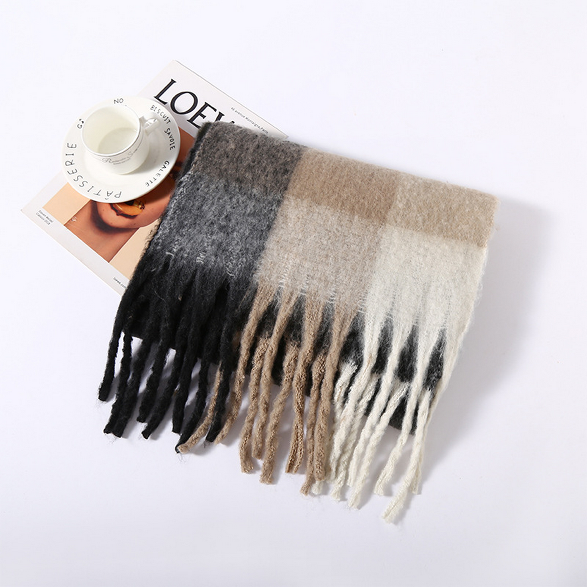 Faux Cashmere Plaid Scarf ? Thick Fringed Wrap