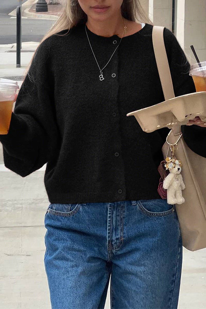 CWOCAL00745_SOLID CREW NECK LONG SLEEVE KNIT CARDIGAN