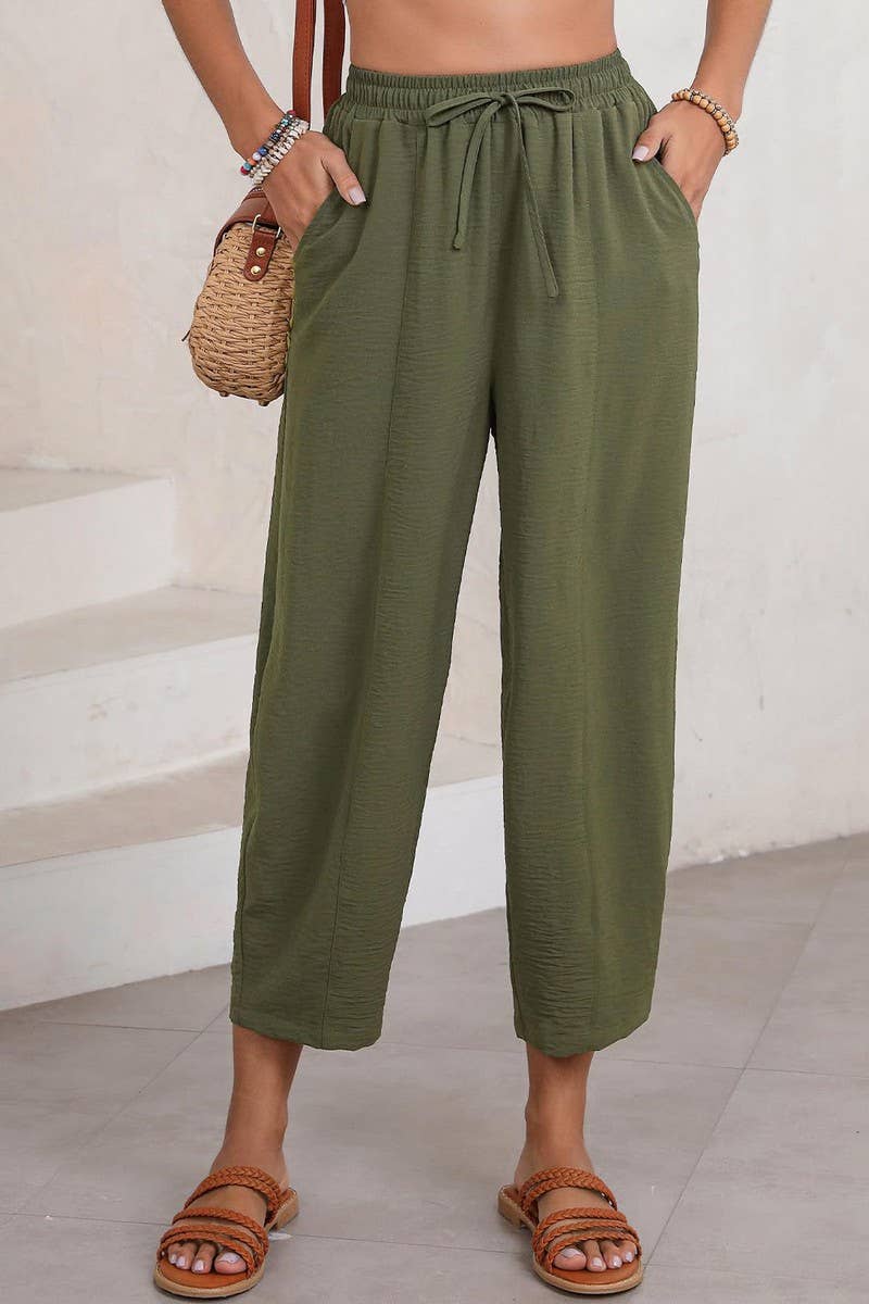CWBLP1851_HIGH WAIST LOOSE DRAWSTRING POCKET TROUSERS