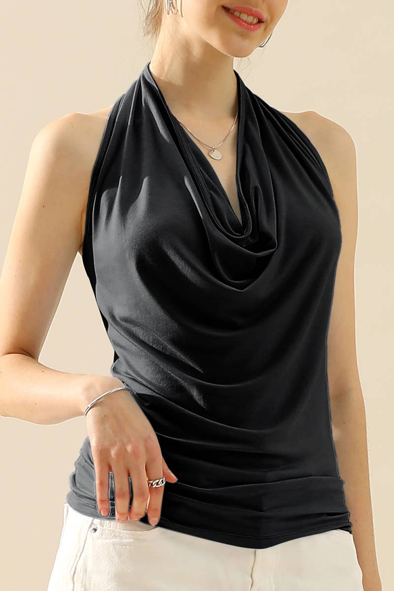 AWTHT028_Halter Neck Draped Front Open Back Top