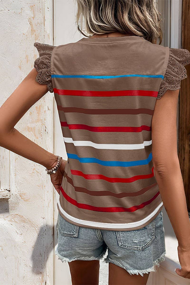 CWTBLS0992_SHORT-SLEEVED CASUAL STRIPED TOP