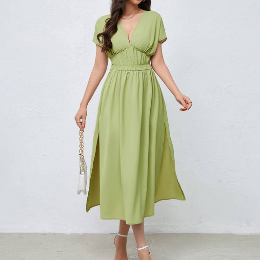 Backless high-waisted sexy V-neck dress