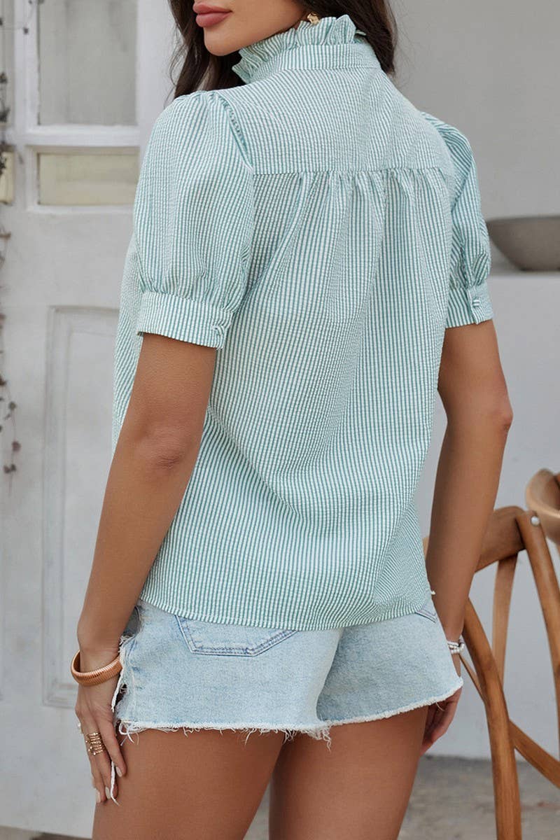 CWTBLS1579_CASUAL SOLID COLOR BUTTON-DOWN SHORTSLEEVED SHIRT