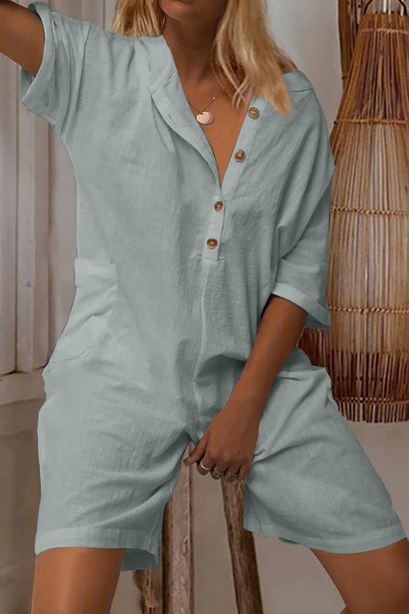 CWSJS1736_SOLID SLIM FIT CASUAL POCKET BUTTON ROMPER