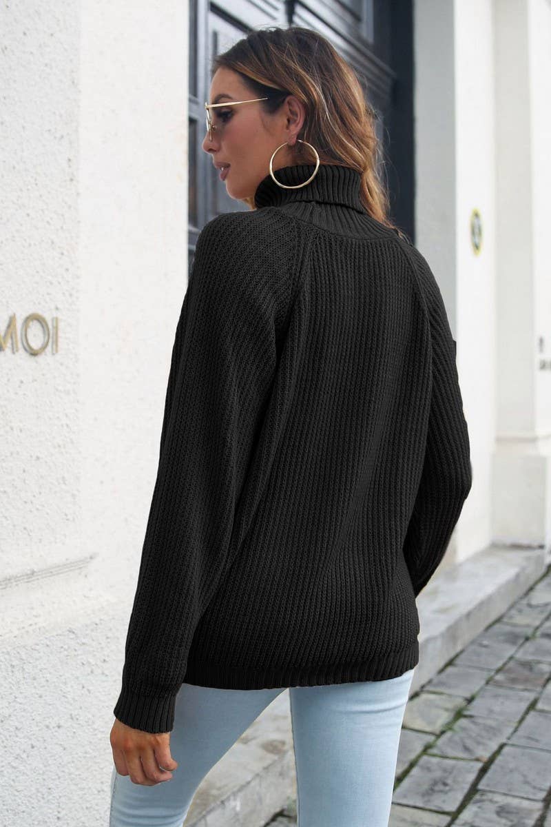 CWOSWL4198_HIGH COLLAR RAGLAN SLEEVE LOOSE  KNITTED SWEATER