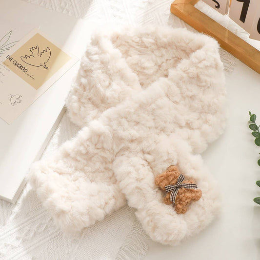 CUTE BEAR EMBOSSED WARM PLUSH SCARF