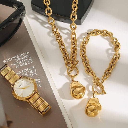 18K Gold Irregular Bead OT Clasp Chain Bracelet_CWAJE4758