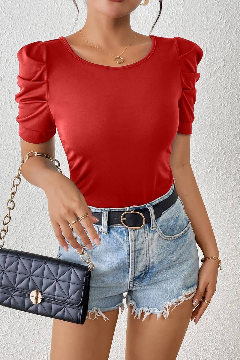 CWTBLS2013_BUBBLE SLEEVE BACK BOW TIE PULLOVER TOP