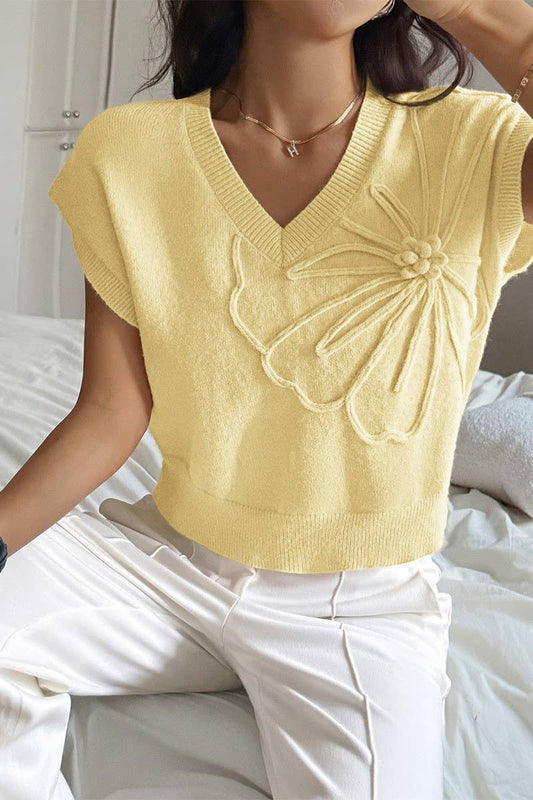 CWOSWS00156_CASUAL SOLID DEEP V SHORT SLEEVE SWEATER