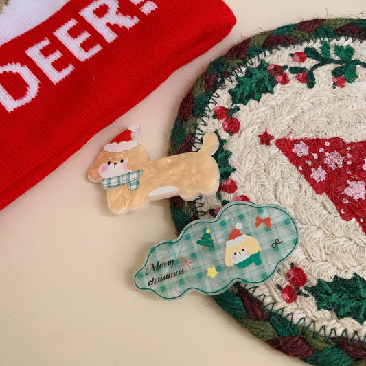 CWAHA07722_CHRISTMAS CARTOON CAT DOG ACRYLIC HAIR CLIP