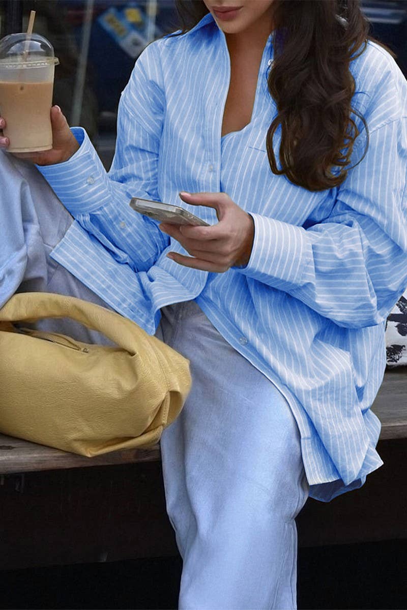 CWTBLL4127_SIMPLE STYLE BUTTON STRIPE CASUAL CARDIGAN