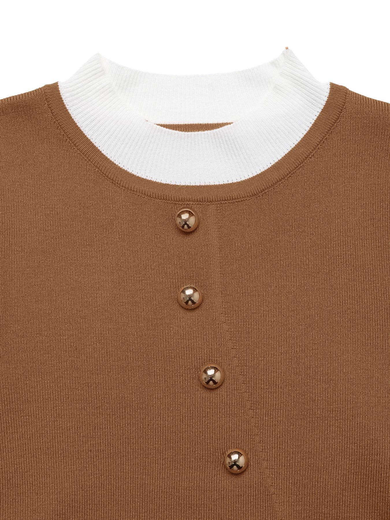 Color-blocking spliced slim-fit knitted sweater