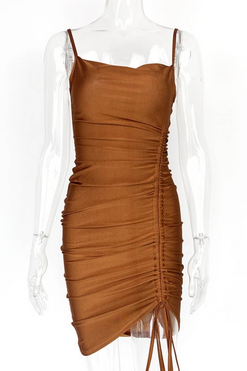 CWDSD7466_SOLID COLOR SLIM DRAWSTRING SUSPENDER DRESS