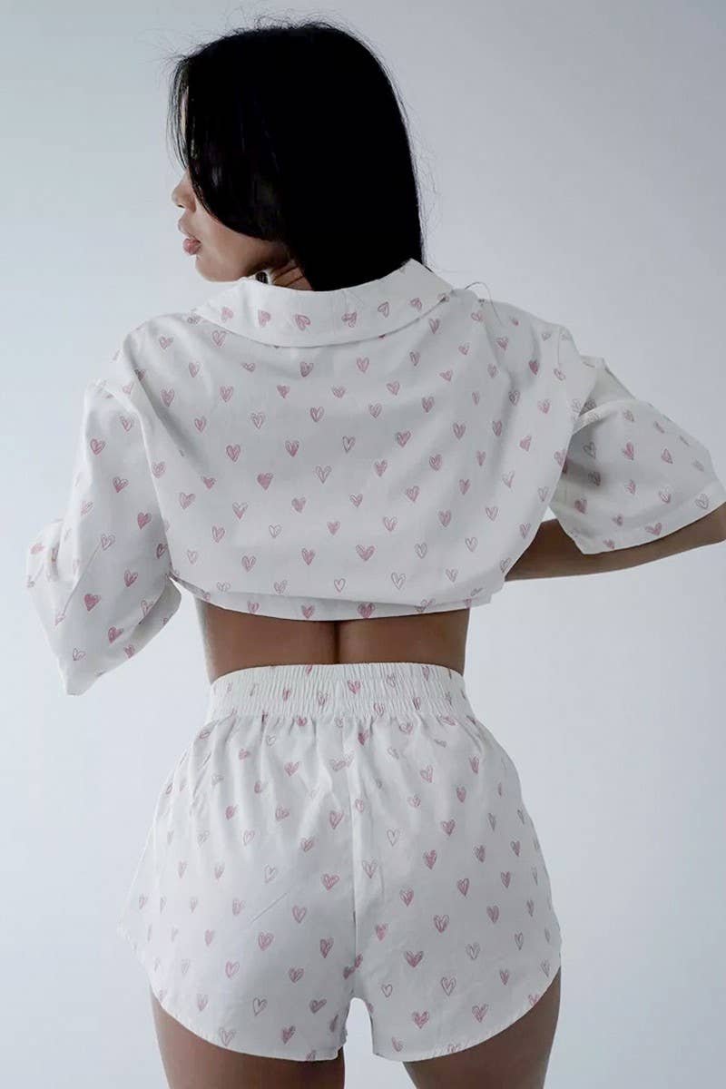 CWSPJ0062_PRINTED SHORT SLEEVED SHIRT SHORTS PAJAMAS SET