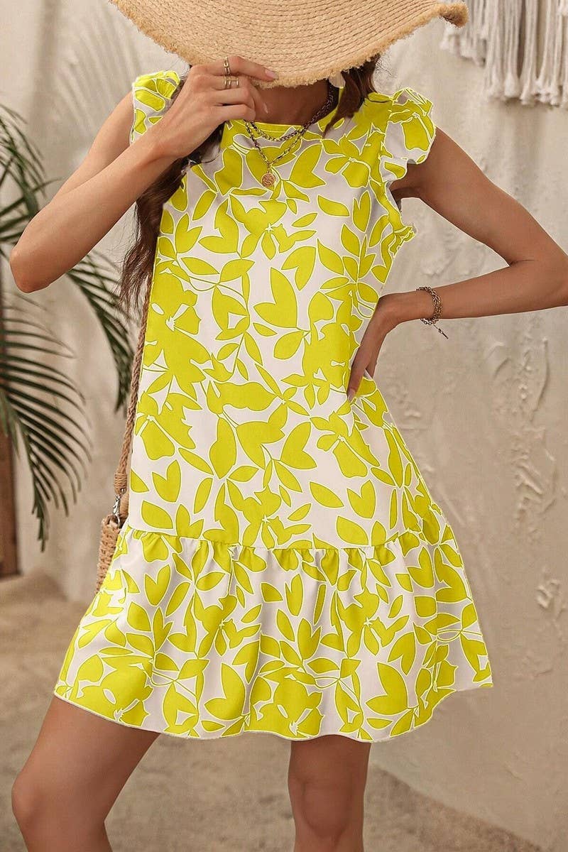 CWDSD7520_NEW SUMMER FLYING SLEEVE RUFFLED PRINT DRESS