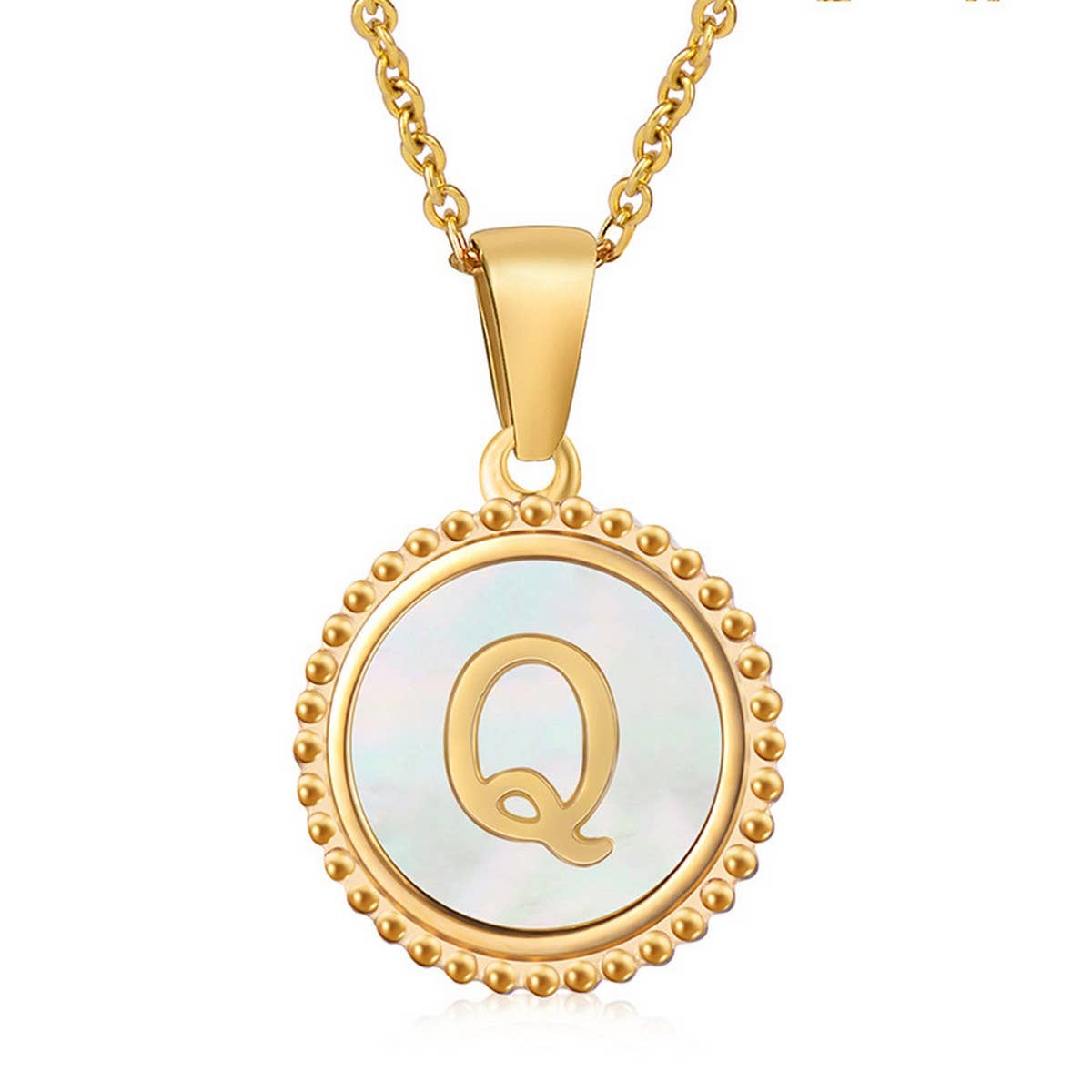 CWAJE1940_Simple Round White Shell Letter Necklace