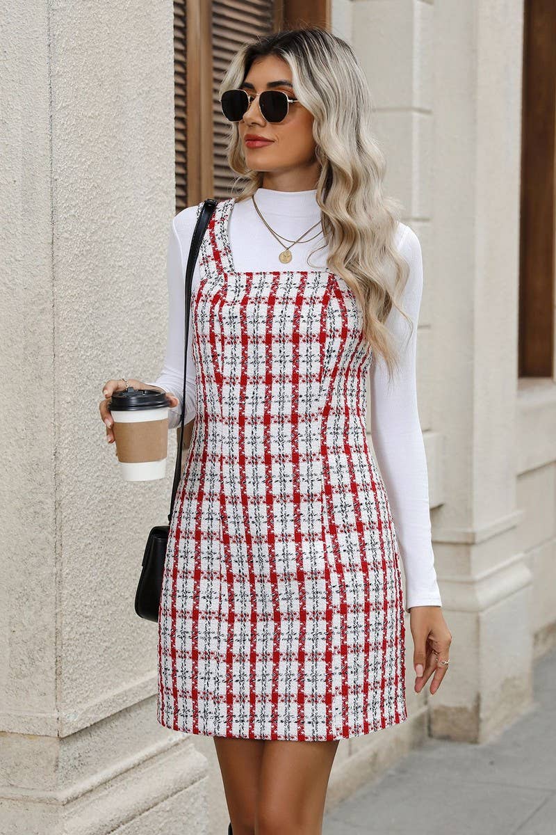 CWDSD10596_CHECK CHANEL-STYLE VEST DRESS