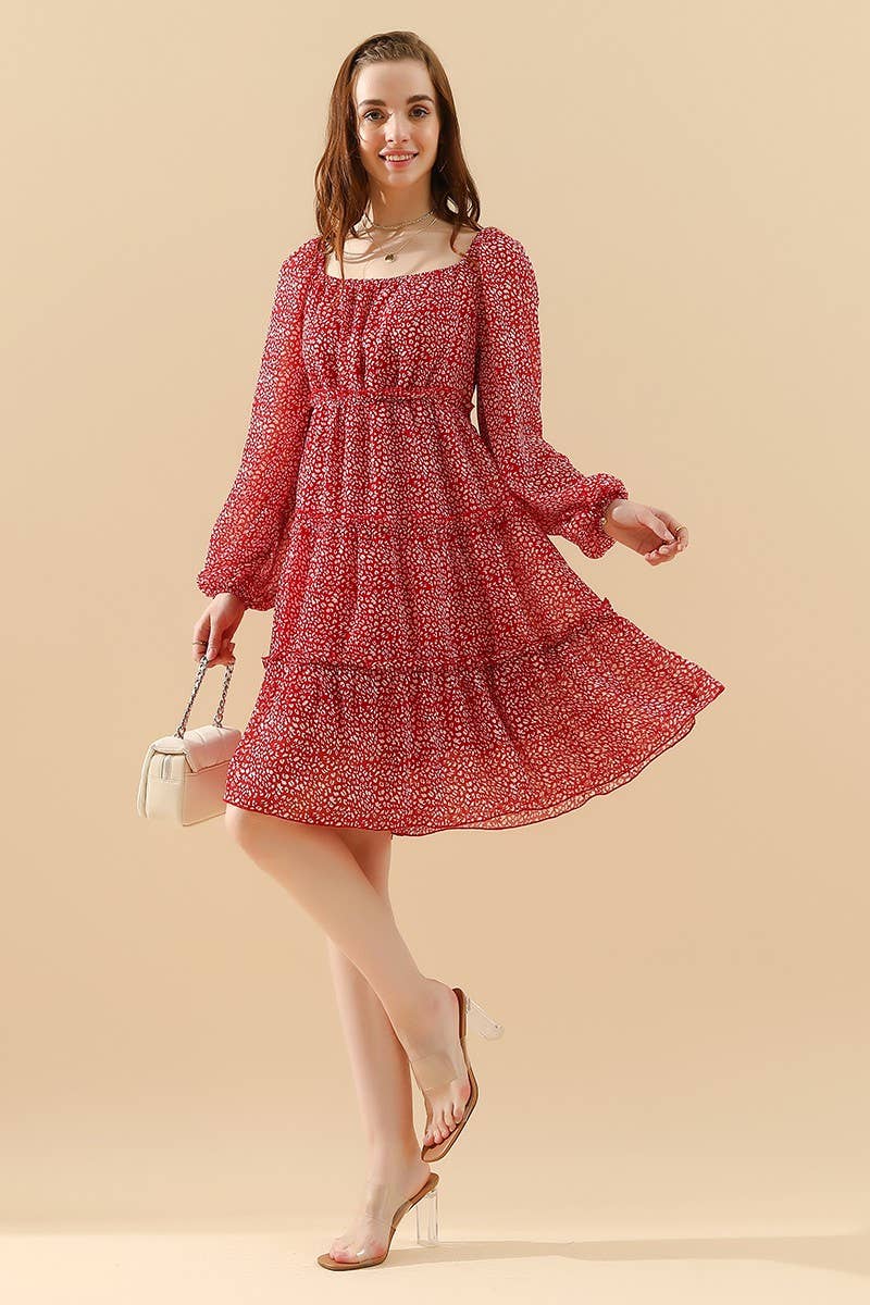 CWDSD1399-B_LONGSLEEVE SQUERE NECK SHORT MINI DRESS