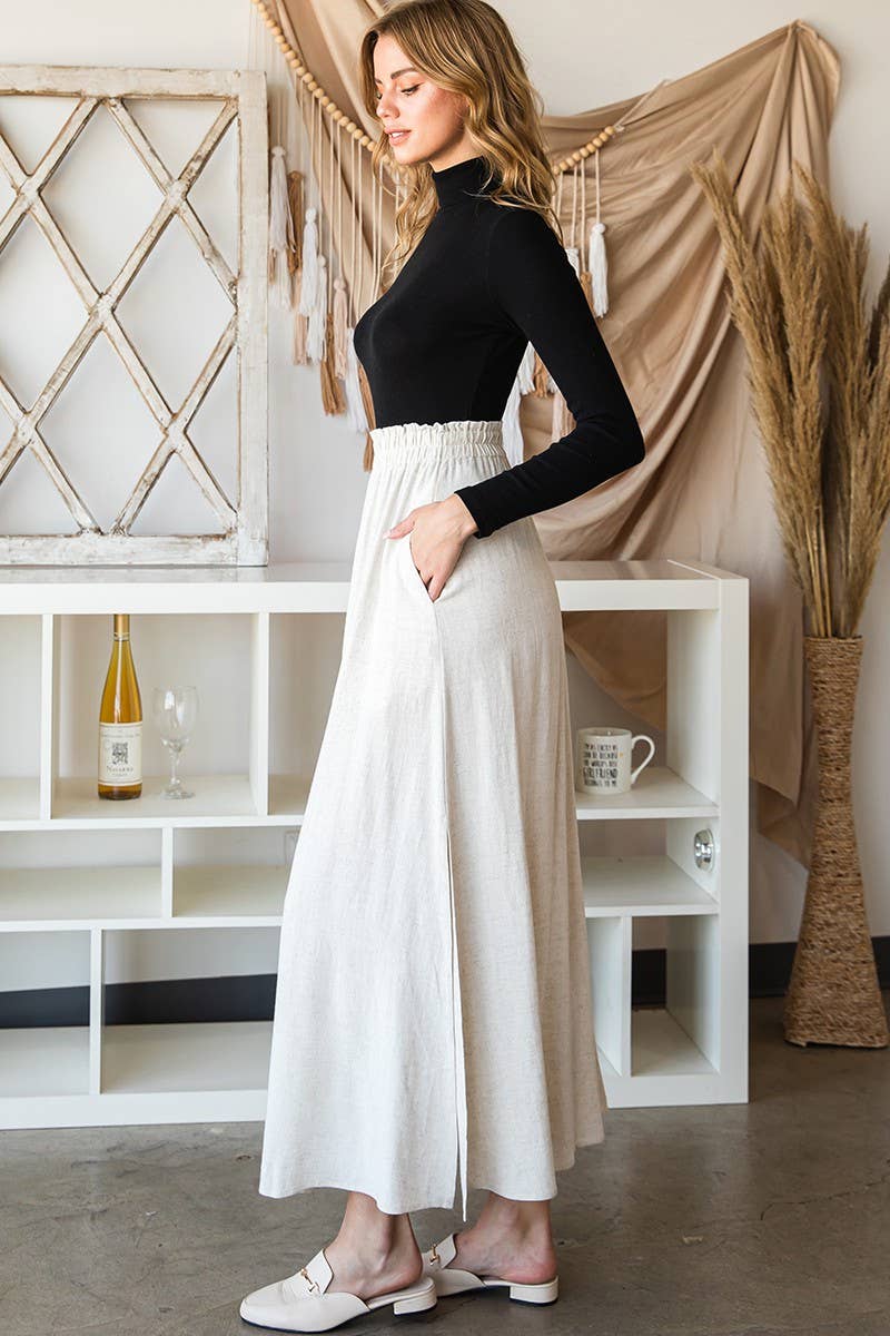 CWBLS132-P-S_SIDE SLIT DETAILED MAXI LINEN SKIRT