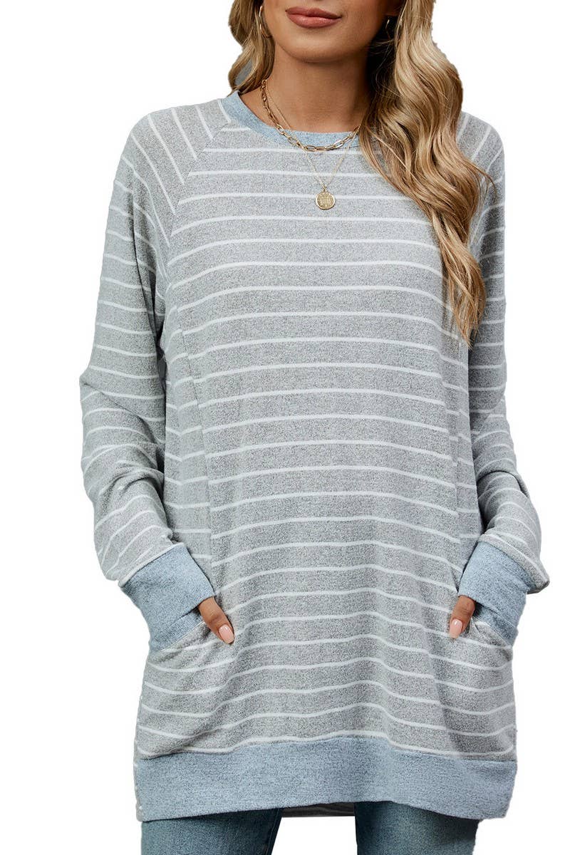 CWTBLL2360_STRIPED CONTRAST POCKET MID-LENGTH SWEATSHIRT