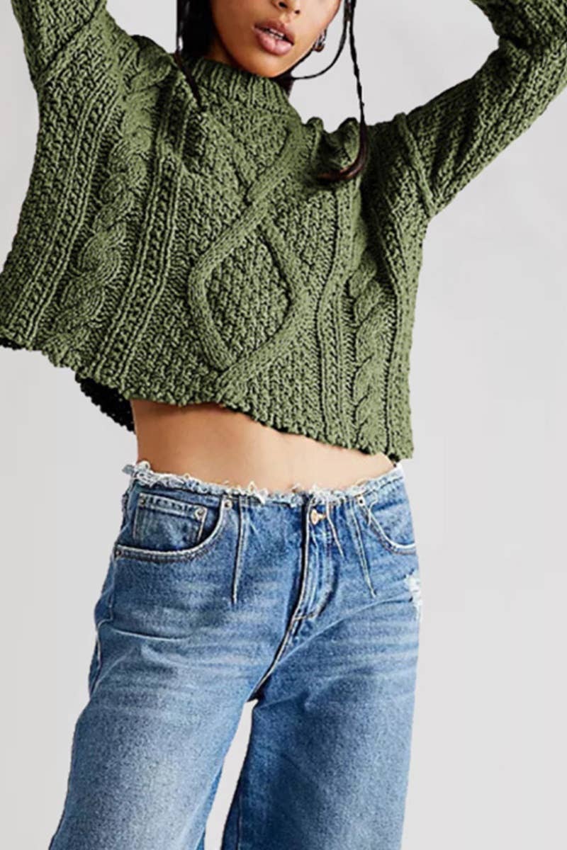 CWOSWL5883_CREW-NECK CROP LONG SLEEVED SWEATER SHORT