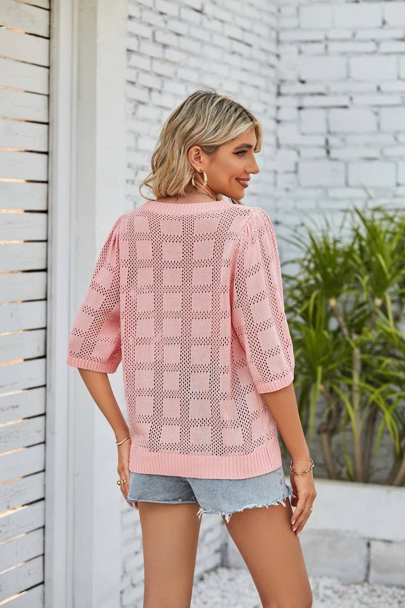 CWOSWS0022_Round Neck Short Sleeved Sweater