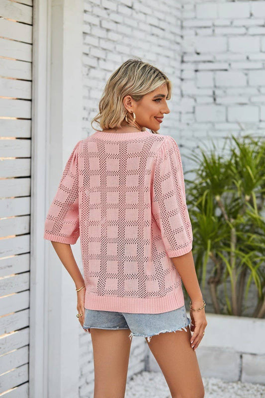 CWOSWS0022_Round Neck Short Sleeved Sweater