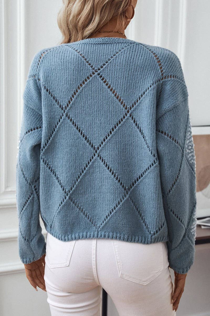 CWOSWL2812_PULLOVER HOLLOW SEQUIN KNIT SWEATER