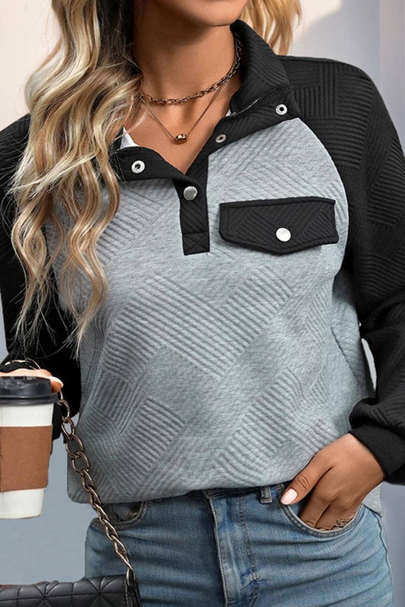 CWTTL1979_CONTRASTING COLOR PATCHWORK STAND UP COLLAR HOODIE