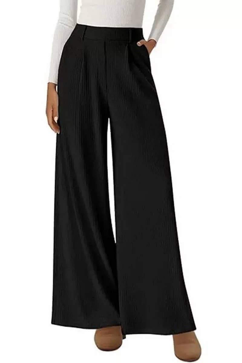 CWBLP01063_RIBBED WIDE LEG PANTS WOMEN LOOSE STRAIGHT