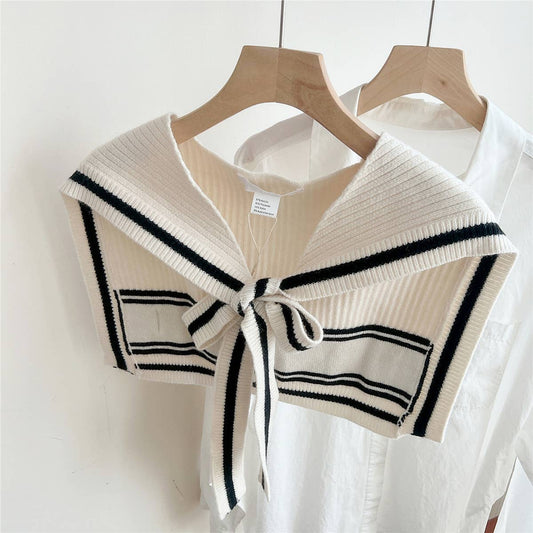 Knit Knot Shawl ? Striped Collar Wrap for Women