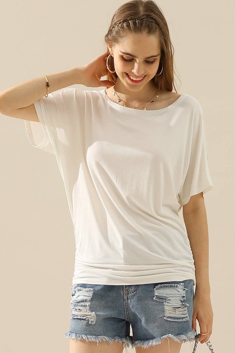 CWTTS640_DOLMAN SIDE SLIT SHORT SLEEVE BOAT NECKLINE TEE