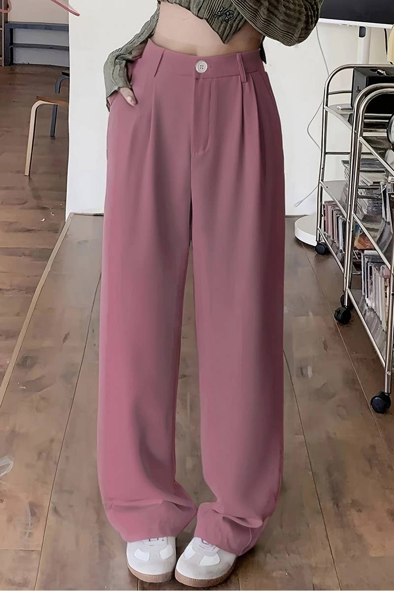 CWBLP2075_HIGH WAIST LOOSE FIT DRAPED STRAIGHT TROUSERS