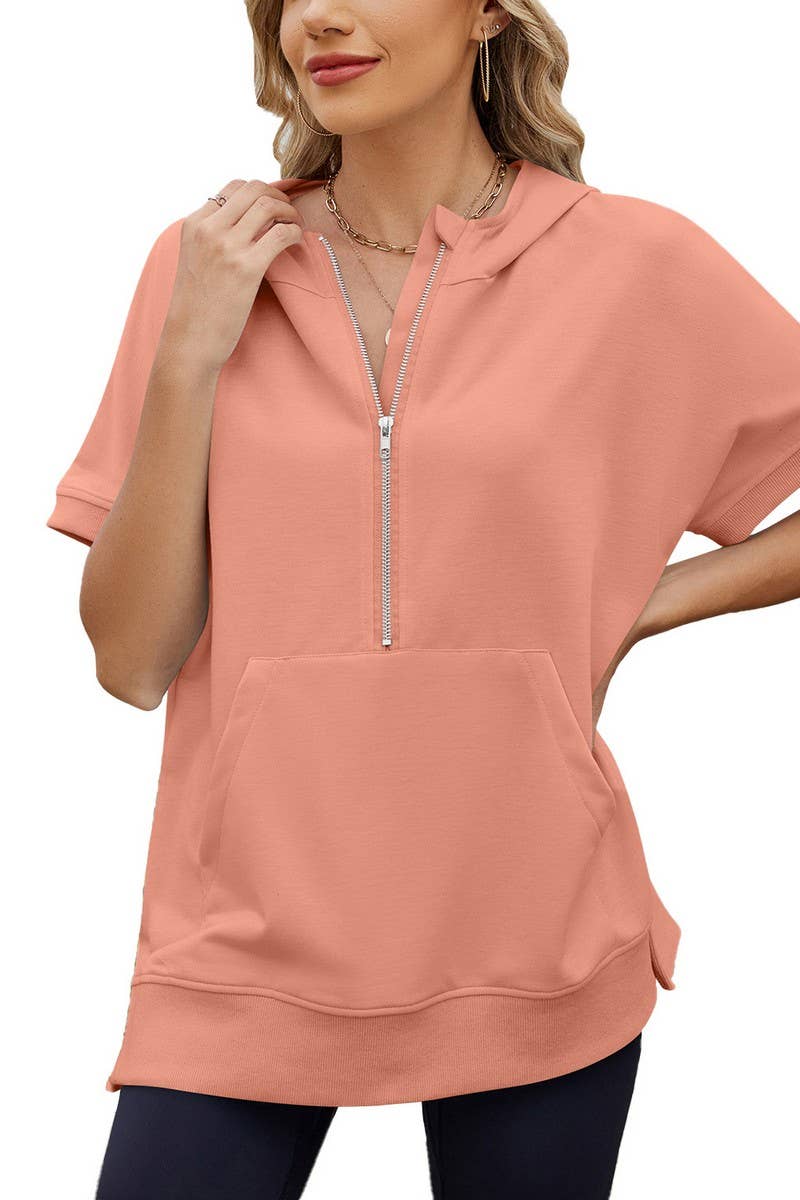 CWTTS1342_HOODED LOOSE SHORT-SLEEVED THIN SWEATSHIRT
