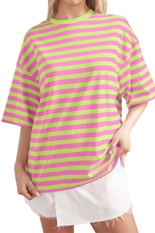 CWTTS1079_CASUAL ROUND NECK STRIPED PRINTED T-SHIRT