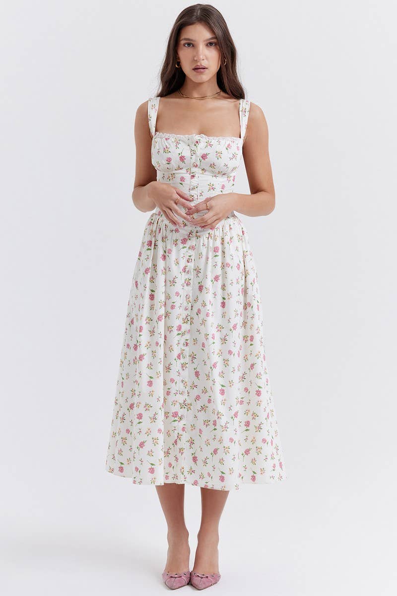 CWDMD5937_FLORAL STRAPLESS SHORT SLEEVE CAMI DRESS