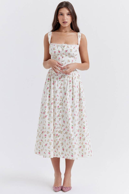 CWDMD5937_FLORAL STRAPLESS SHORT SLEEVE CAMI DRESS