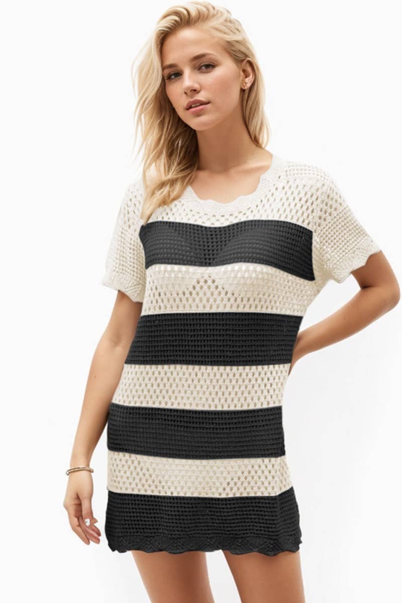 CWDSD3928_KNIT CREW NECK SHORT SLEEVE CUTOUT DRESS