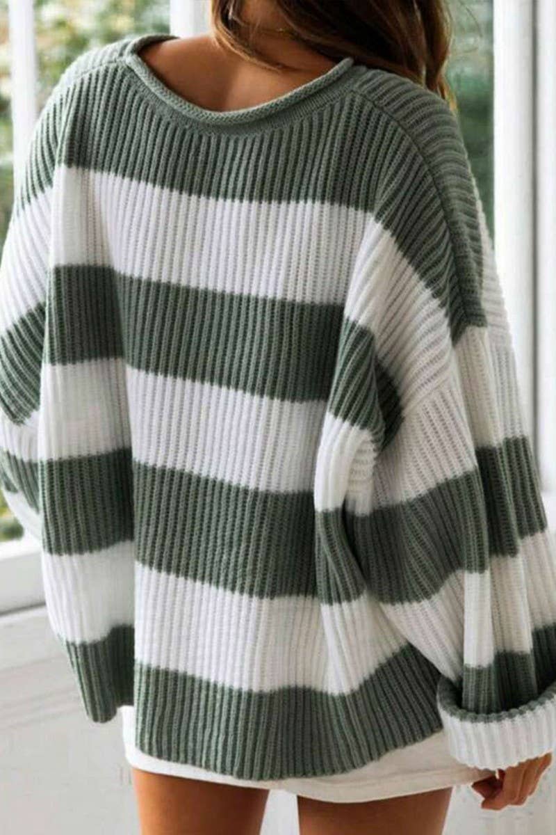 CWOSWL07625_RETRO COLORBLOCK STRIPED LOOSE KNIT SWEATER