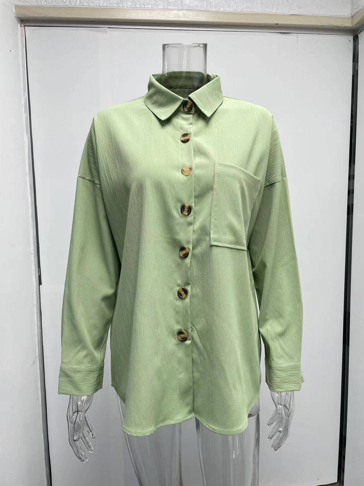 BAT-SLEEVED CASUAL SOLID COLOR LONG-SLEEVED SHIRT