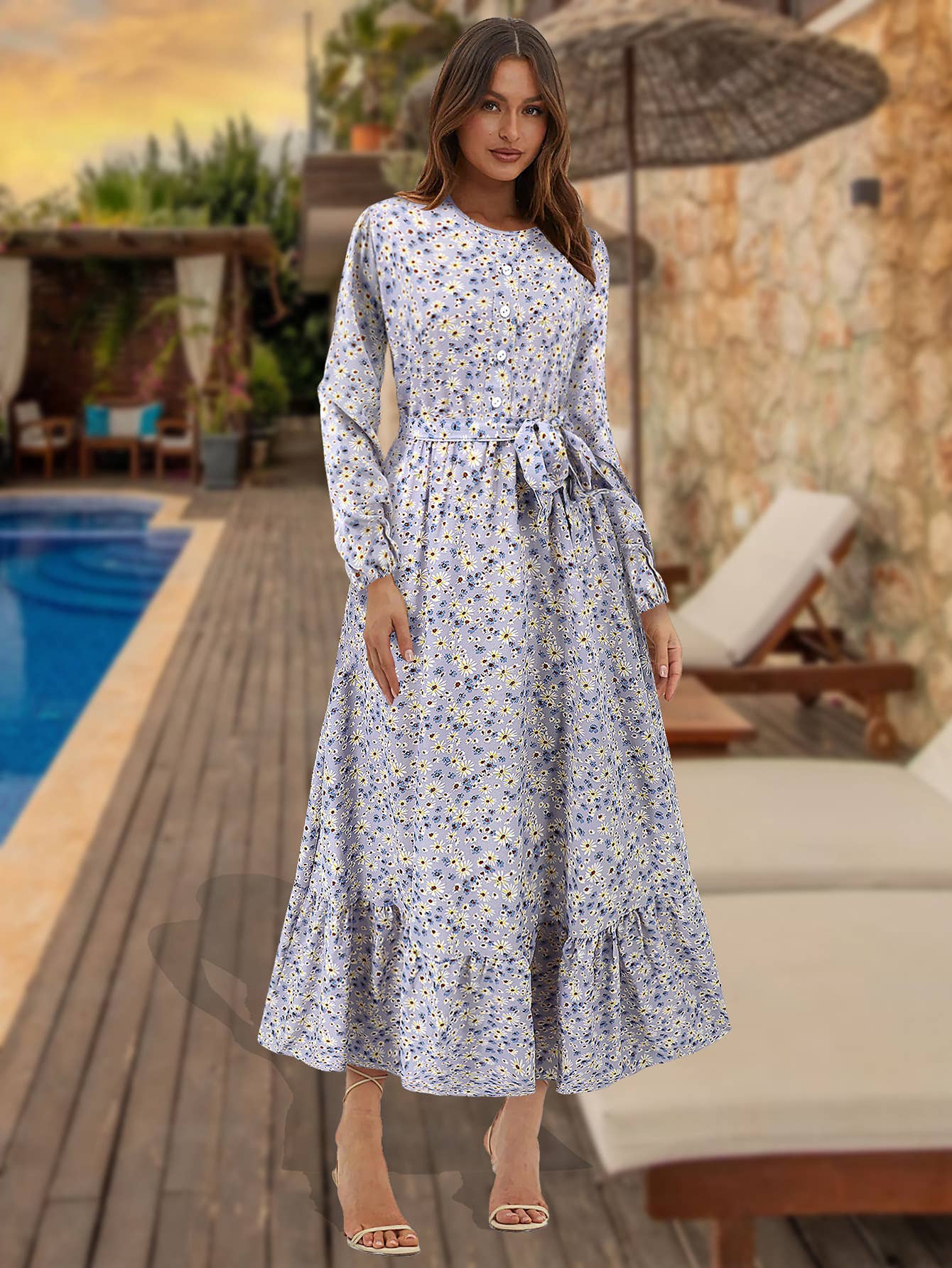 Button-Down Floral Long Beach Dress