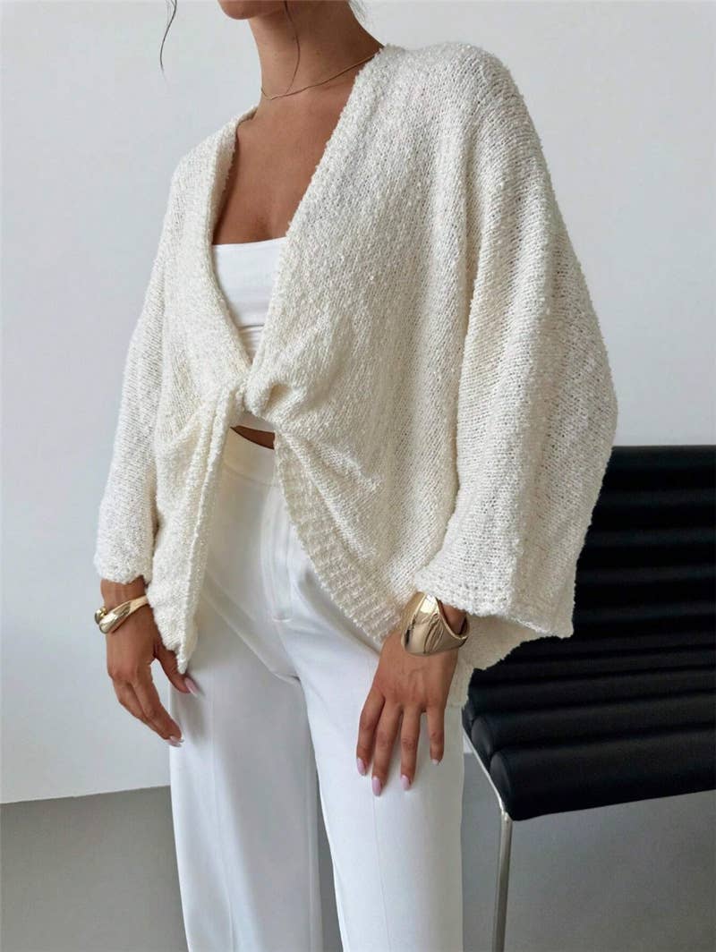 Cross design deep V-neck casual loose sweater